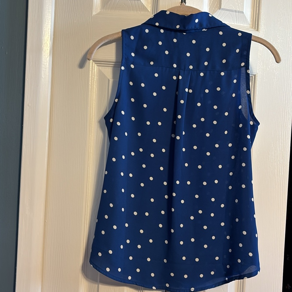 NWOT Banana Republic button down sleeveless blue polka dot shirt size XXS petite - Picture 7 of 7